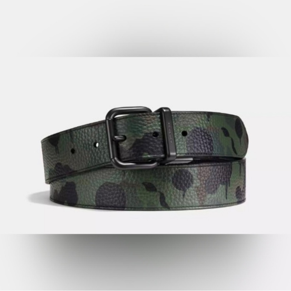 Coach Buckle Cut To Size Reversible Leather Belt Green